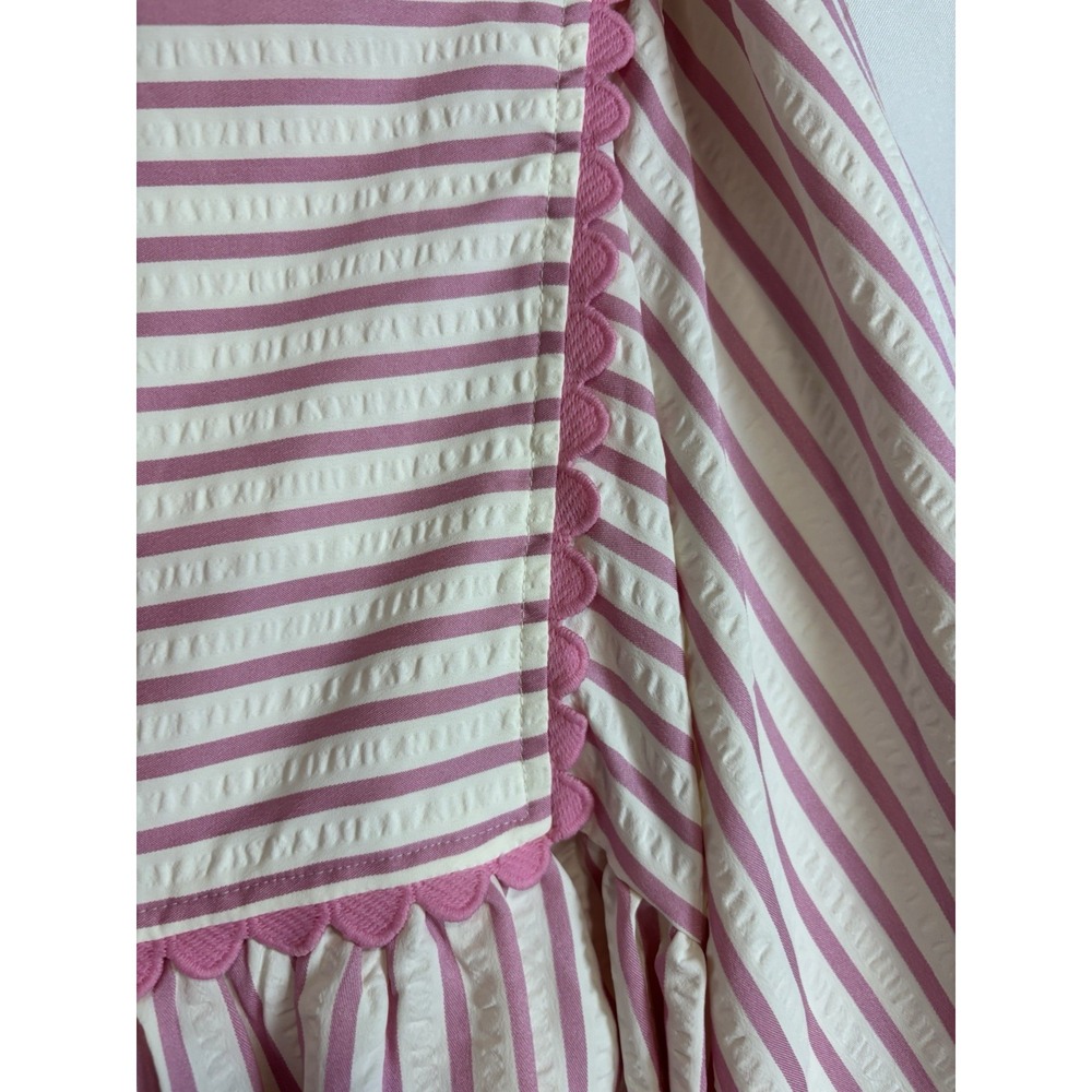 Entro Striped Seersucker Balloon Sleeve Blouse Pink White Scalloped Trim M - Picture 7 of 10